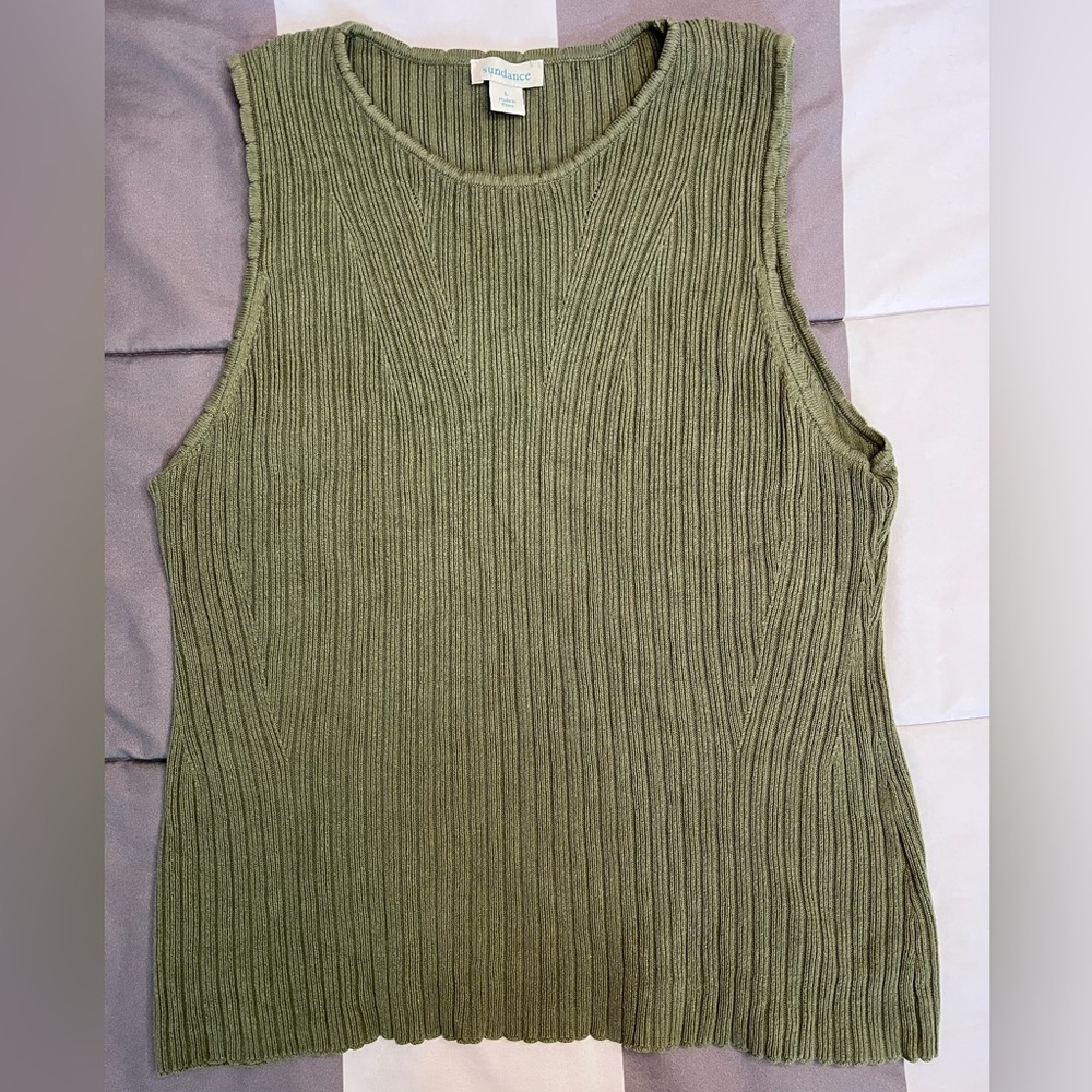 Sundance Olive Green Ribbed Cotton Sleeveless Tank Top Sweater Women’s Large